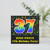 37e verjaardagsfeest: leuke muzieksymbolen, regenb kaart (Staand voorkant)