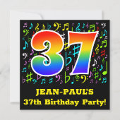 37e verjaardagsfeest: leuke muzieksymbolen, regenb kaart (Voorkant)