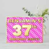 37e verjaardagsfeest — Leuke roze harten en strepe Folie Uitnodiging (Staand Voorkant)