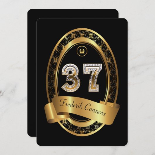 37e, verjaardagsfeest vrouw man, elegante kleur kaart (Voorkant / Achterkant)