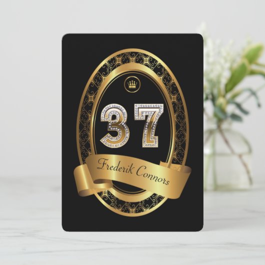 37e, verjaardagsfeest vrouw man, elegante kleur kaart (Staand voorkant)