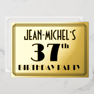 37e verjaardagsfeestje — Art Deco-look “37” + naam Folie Uitnodiging