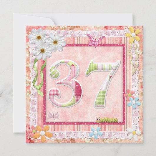 37e verjaardagsfeestje scrapbooking stijl kaart (Voorkant)
