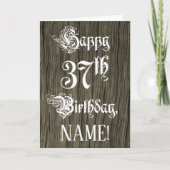 37th Birthday: Fancy, Elegant Text; Faux Wood Look Kaart (Voorkant)