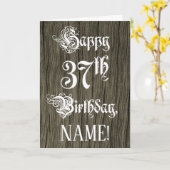 37th Birthday: Fancy, Elegant Text; Faux Wood Look Kaart (Gele Bloem)