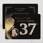 37th, Birthday Invitation, Number Diamond, Foto 2 Kaart (Voorkant / Achterkant)