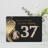 37th, Birthday Invitation, Number Diamond, Foto 2 Kaart (Staand voorkant)