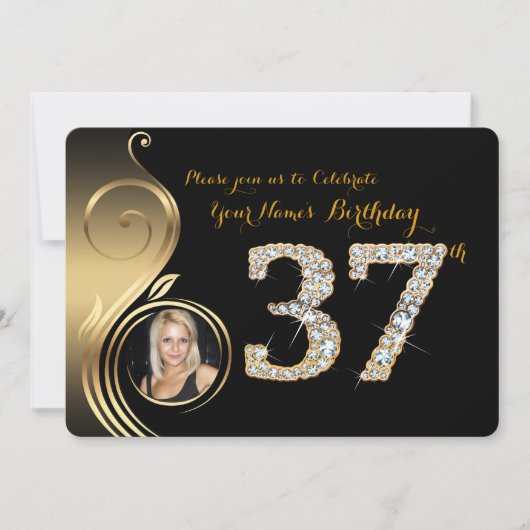 37th, Birthday Invitation, Number Diamond, Foto 2 Kaart (Voorkant)