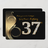 37th, Birthday Invitation, Number Diamond,Foto Kaart (Voorkant / Achterkant)