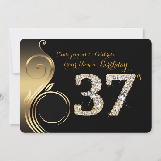 37th, Birthday Invitation, Number Diamond,Foto Kaart (Voorkant)