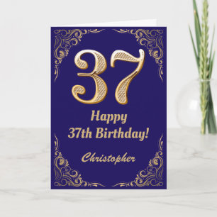 37th Birthday Navy Blue and Gold Glitter Lijst Kaart