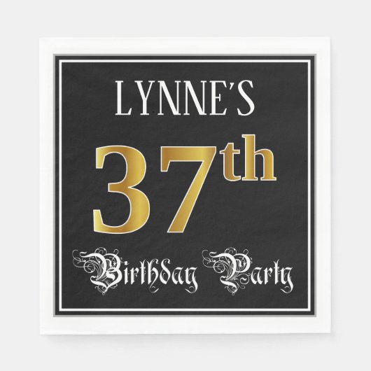 37th Birthday Party — Fancy script, Faux Gold look Servet (Voorkant)