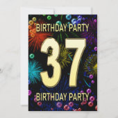 37th Birthday Party Invitation Fireworks Bubbles Kaart (Voorkant)