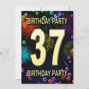 37th Birthday Party Invitation Fireworks Bubbles Kaart