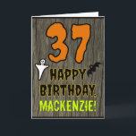 37th Birthday: Spooky Halloween Theme, Custom Name Kaart<br><div class="desc">The front of this spooky and scary Halloween birthday themed greeting card design features a large number "37". It also features the message "HAPPY BIRTHDAY, ", plus a custom name. There are also depictions of a ghost and a bat on the front. The inside features an editable birthday greeting message,...</div>