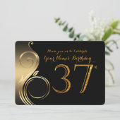 37th, Birthday Uitnodiging, Aantal Glitter Gold, F Kaart (Staand voorkant)