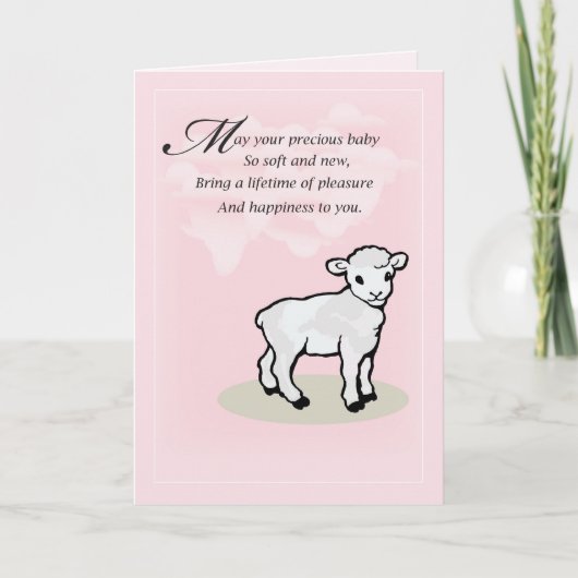 3832 Baby Girl Lamb gefeliciteerd Kaart (Voorkant)