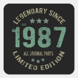 38 jaar oude Bday 1987 Legend 38ste verjaardag cad Vierkante Sticker