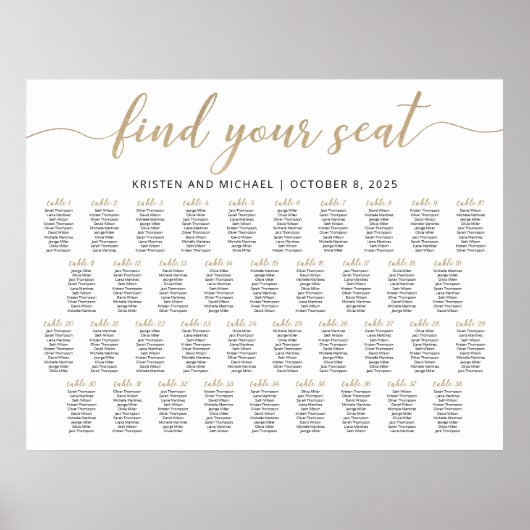 38 Tafels Vind uw zitplaatskaart plan Poster (Voorkant)