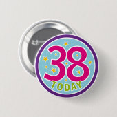 38E BIRTHDAY BADGE RONDE BUTTON 5,7 CM (Voorkant /achterkant)