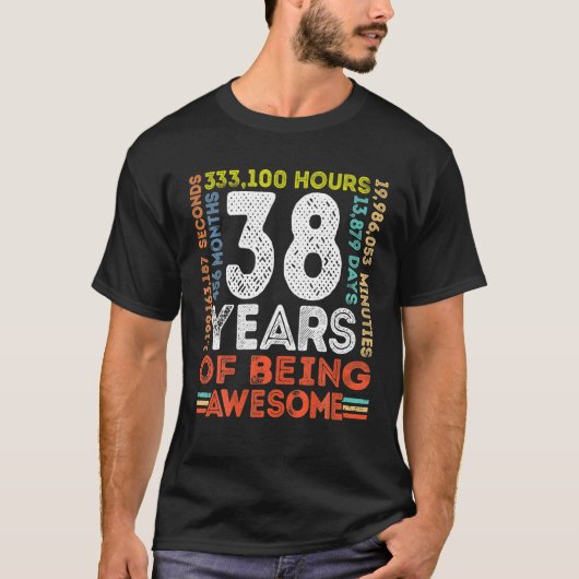 38e Geweldige geboortedag 38 jaar oude  retro T-shirt (Voorkant)
