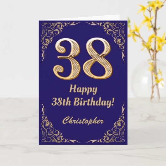 38e marineblauw en goudglitter-Lijst Kaart (Gele Bloem)