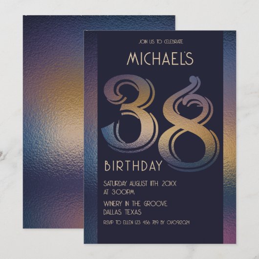 38e paarse en gouden verjaardag kaart (Voorkant / Achterkant)