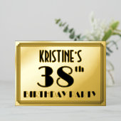 38e verjaardag — Art Deco look "38" + Naam Folie Uitnodiging (Staand Voorkant)