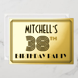 38e verjaardag — Art Deco Style "38" en naam Folie Uitnodiging