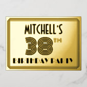 38e verjaardag — Art Deco Style "38" en naam Folie Uitnodiging (Voorkant)