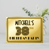 38e verjaardag — Art Deco Style "38" en naam Folie Uitnodiging (Staand Voorkant)