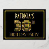 38e verjaardag — Art Deco Style "38" + Naam Folie Uitnodiging (Voorkant)