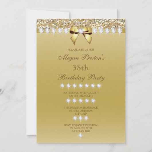 38e Verjaardag Classy Gold Heels Sequins Diamonds Kaart (Achterkant)
