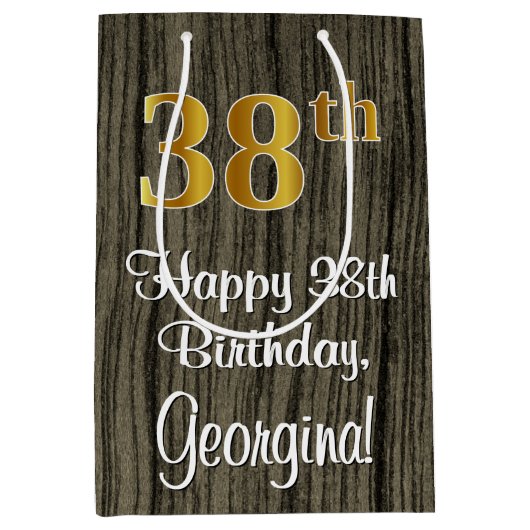 38e verjaardag: Elegant Faux Gold Look #, Faux Woo Medium Cadeauzakje (Voorkant)