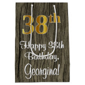 38e verjaardag: Elegant Faux Gold Look #, Faux Woo Medium Cadeauzakje (Achterkant)