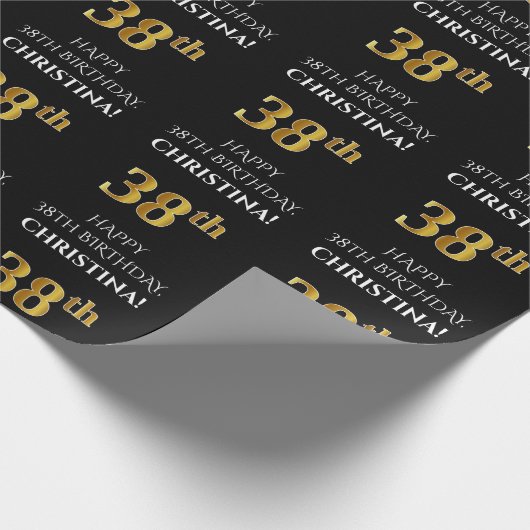 38e verjaardag: Elegant, zwart, Faux Gold look Cadeaupapier (Hoek)