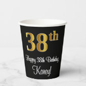 38e verjaardag - Elegante luxe Faux Gold look # Papieren Bekers (Voorkant)