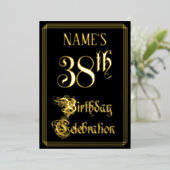 38e verjaardag — Fancy script en aangepaste naam Folie Uitnodiging (Staand Voorkant)
