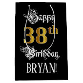 38e verjaardag ~ Fancy script; Faux Gold look; naa Medium Cadeauzakje (Voorkant)