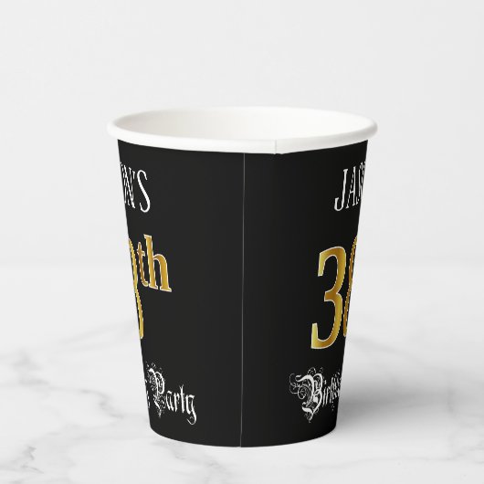 38e verjaardag — Fancy script, Faux Gold look Papieren Bekers (Rechts)