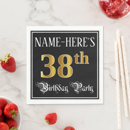 38e verjaardag — Fancy script, Faux Gold look Servet (Insitu)