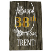 38e verjaardag: Faux Gold look & Faux Wood Pattern Medium Cadeauzakje (Voorkant)