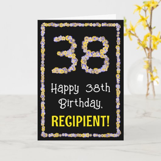 38e verjaardag: Floral Flowers Number, Custom Name Kaart (Gele Bloem)