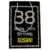 38e verjaardag: Floral Flowers Number, Custom Name Medium Cadeauzakje (Voorkant)