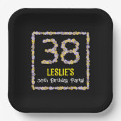 38e verjaardag: Floral Flowers Number, Custom Name Papieren Bordje (Voorkant)