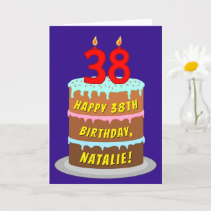 38e verjaardag: Fun Cake and Candles + Custom Name Kaart