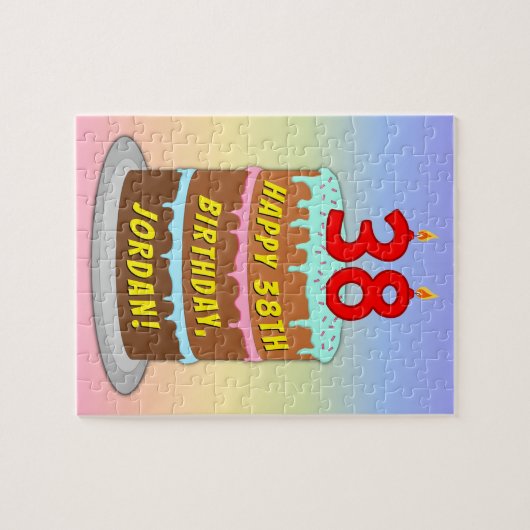 38e verjaardag: Fun Cake and Candles + Custom Name Legpuzzel (Horizontaal)
