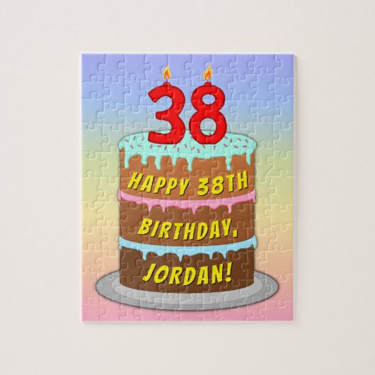 38e verjaardag: Fun Cake and Candles + Custom Name Legpuzzel (Verticaal)
