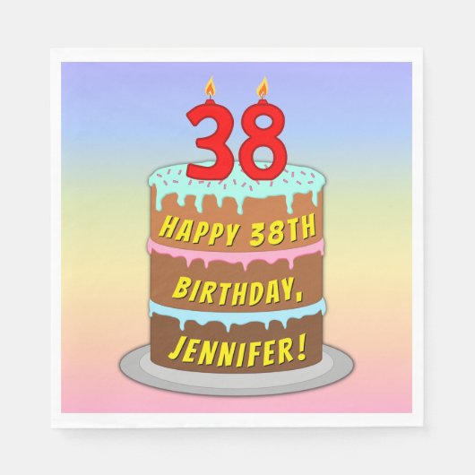 38e verjaardag: Fun Cake and Candles + Custom Name Servet (Voorkant)