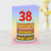 38e verjaardag — Fun Cake & Candles, w/ Eigen naam Kaart (Gele Bloem)